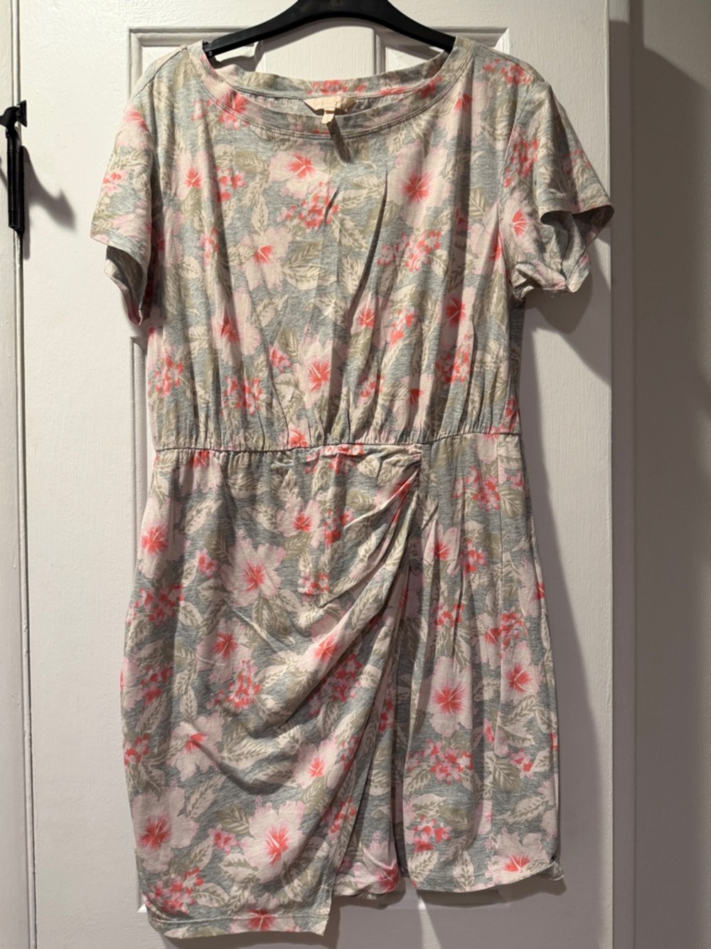 Rebecca Taylor Pink and Gray Floral Short-Sleeve Mini Dress